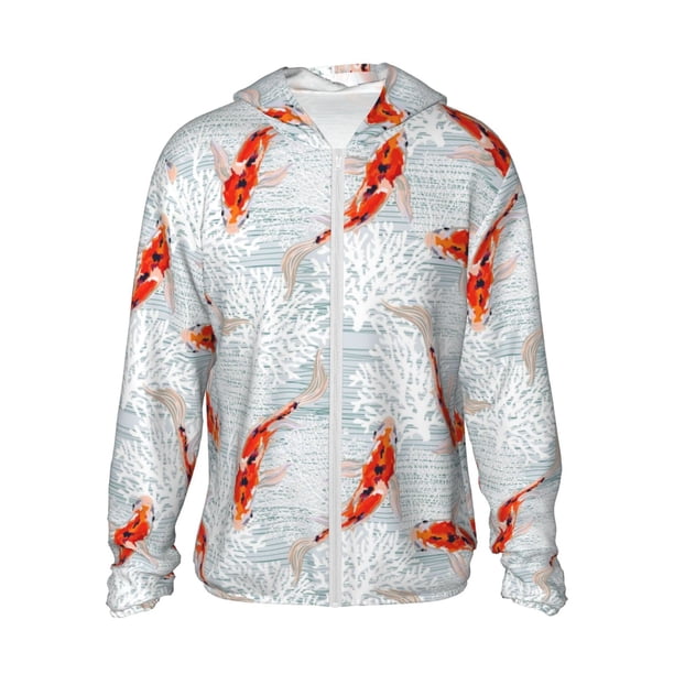 Balery Koi Fish Corals,Spring Summer Sudadera ligera de manga larga con capucha y protección solar UPF 50+ para hombre y mujer, ideal para pesca y running-Medium