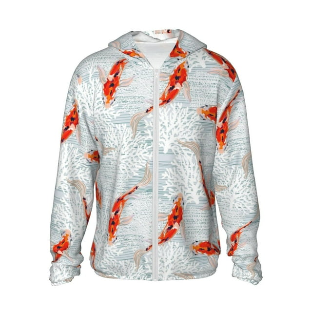 Lsque Koi Fish Corals,Spring Summer Pattern UPF 50+ Lightweight Sun Protection Men's Women's Long Sleeve Shirt, Hoodie Performance -Small
