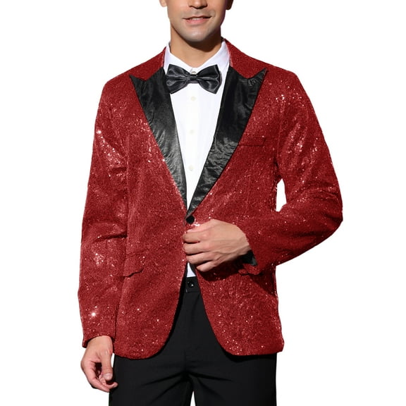 INSPIRE CHIC Men's Sequin Suit Jacket Sparkly Party Show Glitter Sports Coat