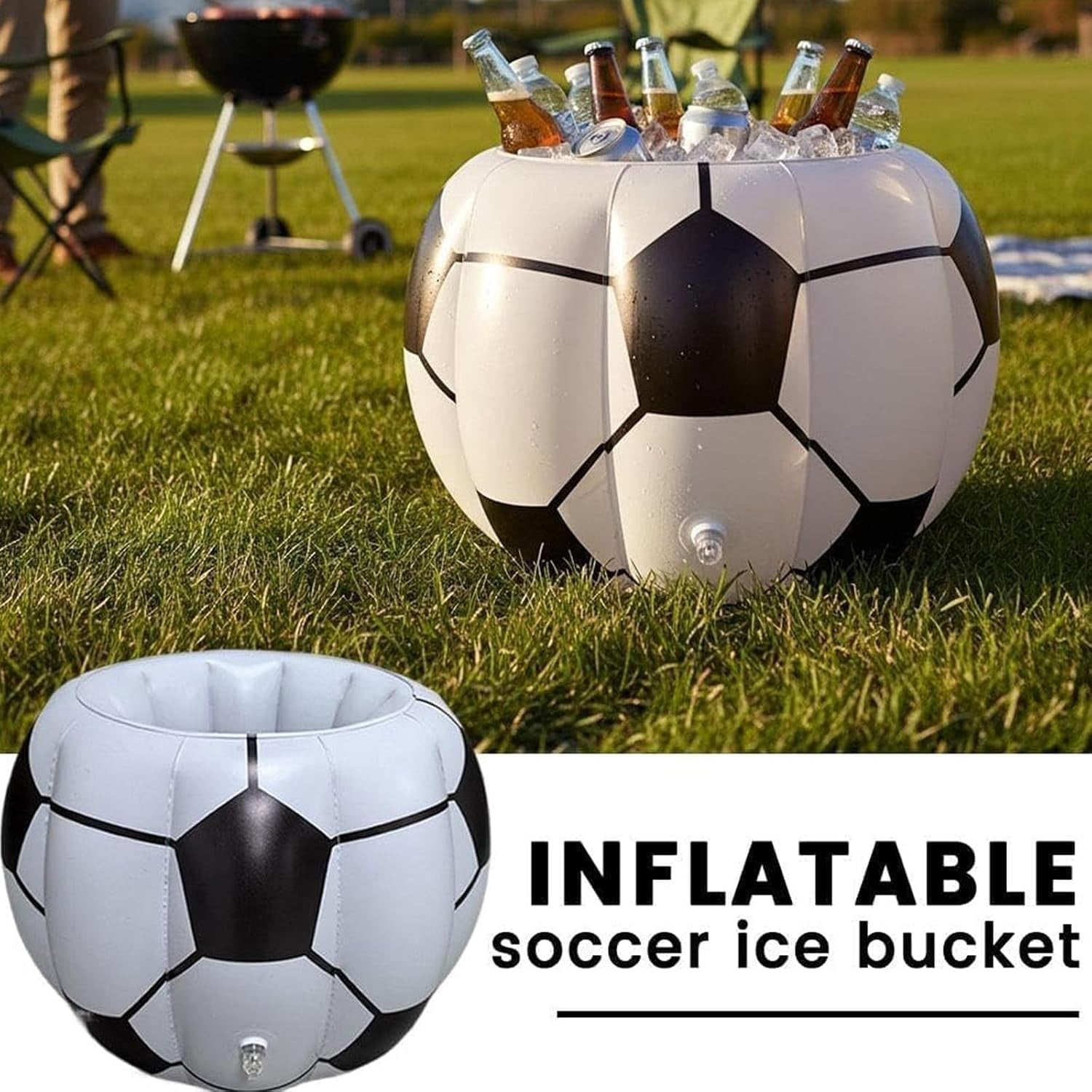Inflatable Soccer Cooler Ice Bucket, Reusable Portable Drink Container for Football Tournament Beach Birthday Pool Party Decoration (40x52cm)