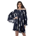 thumbnail image 1 of Moomaya Dark Navy Blue Womens Off Shoulder Summer Beach Dress Cotton Vacation Dress With Bell Sleeves - M, 1 of 7
