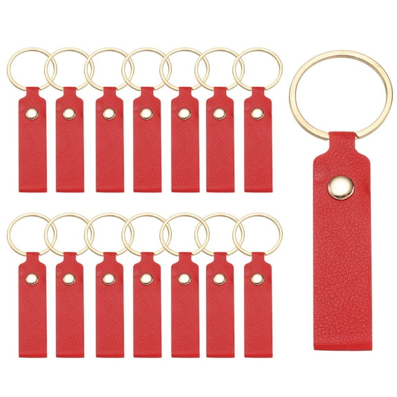 Uxcell 20 Pcs PU Leather Keychain Blanks Bulk Laser Engraving Keychain Leather Key Fob Kit with Key Rings for DIY Supplies Gifts (Bright Red, 3.7" x 0.7")