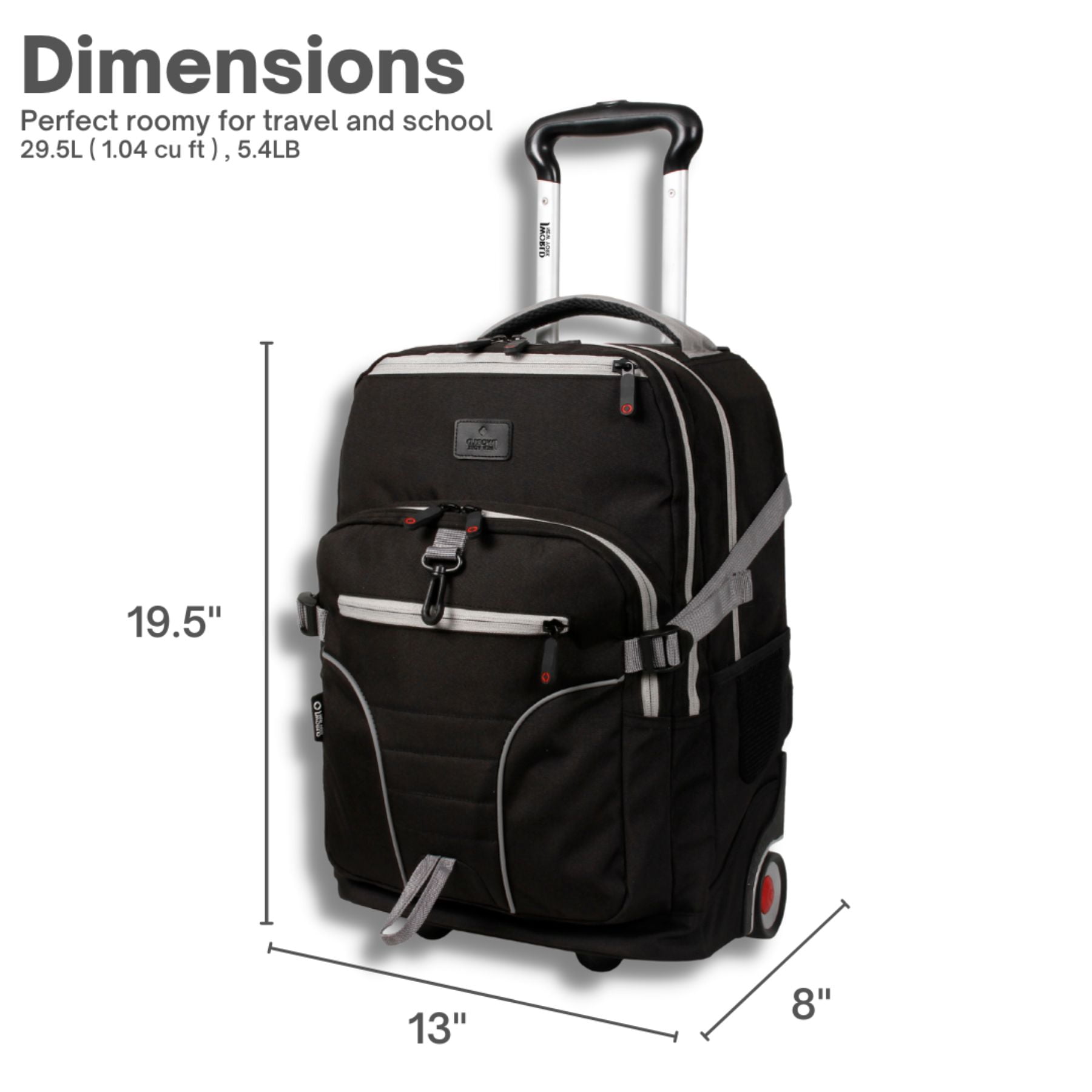 J World Unisex Lunar 19.5" Multi-Purpose Lapotop Rolling Backpack for School and Travel, Black