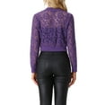 thumbnail image 3 of INSPIRE CHIC Women's Sheer Crochet Lace Long Sleeve Zipper Cropped Bomber Jacket L Deep Purple, 3 of 6