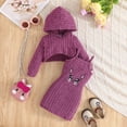 thumbnail image 2 of Ulitacool Girls Fall Outfits Long Sleeve Cat Themed Knit Hooded Top And Dress Outfit Cozy Winter Fall Wardrobe Adorable Simple Girls Clothes Purple 9-12 Months, 2 of 9