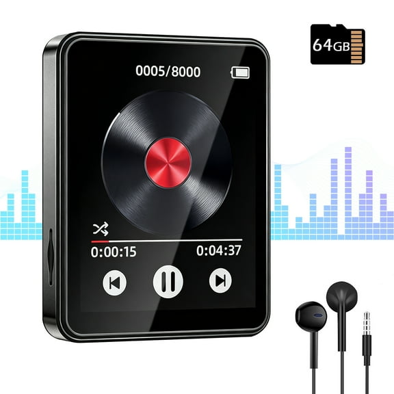 Oazouf 64GB MP3 MP4 Player with Bluetooth, 2.4'' Color HD Full Touch Screen Music Player with E-books Dictionary Clock FM Radio Recording