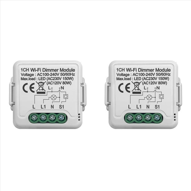 2X Tuya Wifi MóDulo de Interruptor de AtenuacióN Inteligente 10A Compatible con Control de 2 VíAs 1 Unidad Compatible con la AplicacióN Home Alexa Vida Inteligente
