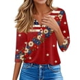 thumbnail image 4 of 4th of July Shirts Women American Flag 3/4 Sleeve Tops Henley V Neck Button Patriotic Shirts Memorial Day USA Blouse, 4 of 6