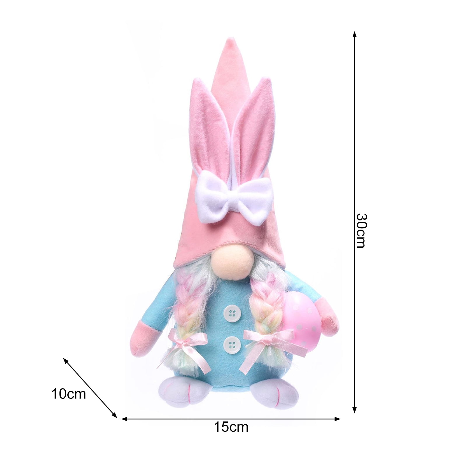 Opvise Easter Dwarf Bunny Doll Faceless Sweet Color Carrot Bow Decor Braided Hair Soft Elastic Fully Stuffed Kids Toy Party Decoration Plush Doll Women