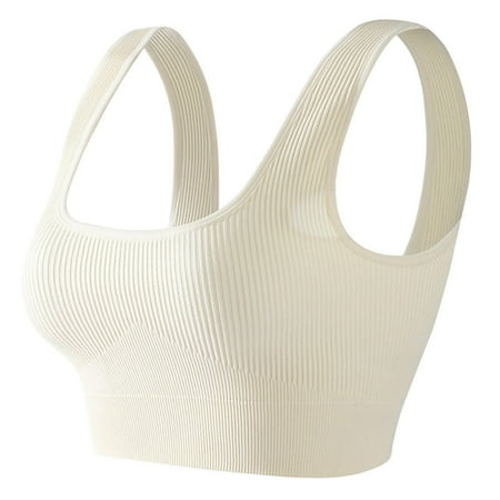 ATOYSOY Ribbed Crop Tank Tops Sports Bra Everyday Bra Slim Basic Yoga Activewear Comfort Bra Bralette Underwear Teens Workout Breathable Push Up Clearance Wireless White L