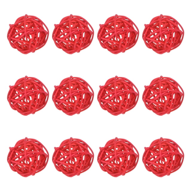 Uxcell 12-Pack Bolas de Ratán Tejidas 40mm/1.6 Pulgadas Bolas Decorativas de Ratán para Navidad Bodas Acción de Gracias Rojo