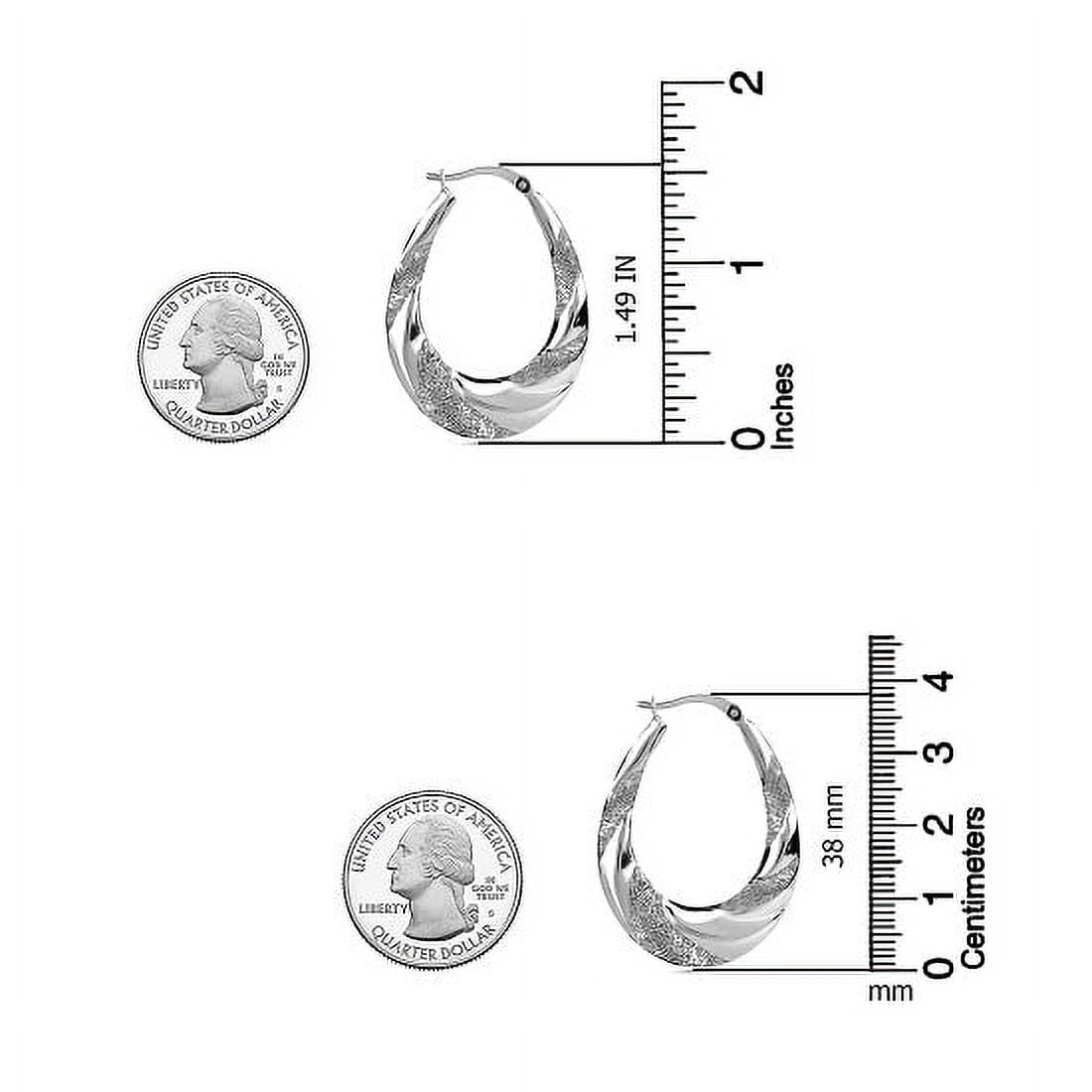 LeCalla 925 Sterling Silver Hypoallergenic Shrimp Classic Diamond-Cut Click Top Oval Hoop Earrings for Women and Teen 38MM