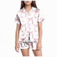 thumbnail image 1 of Gubotare Toddler Girl Pajamas Girls Ruffle Short Sleeve Button Front Top with Ruffle Short, 2-Piece Pajama Set Size 10-11 (Light Pink,10-11 Years), 1 of 4
