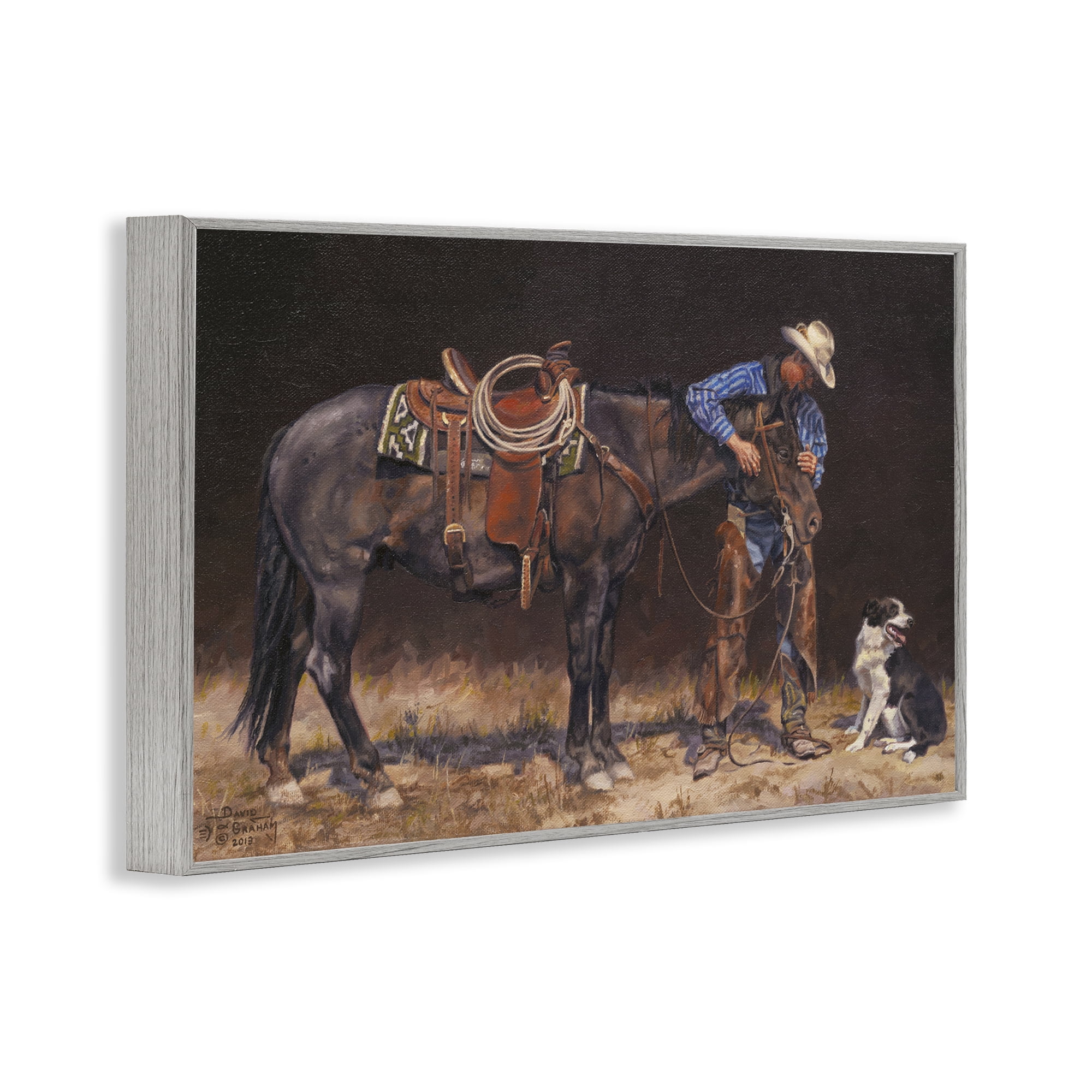 Stupell Industries Western Horse & Dog Animals & Insects Painting Gray Framed Art Print Wall Art, 30 x 20