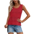 thumbnail image 4 of Lace Knit Tank Top for Women, Ribbed Sleeveless Crochet Vest with Scalloped Hem and Bohemian Openwork Design in Solid Beige, 4 of 8