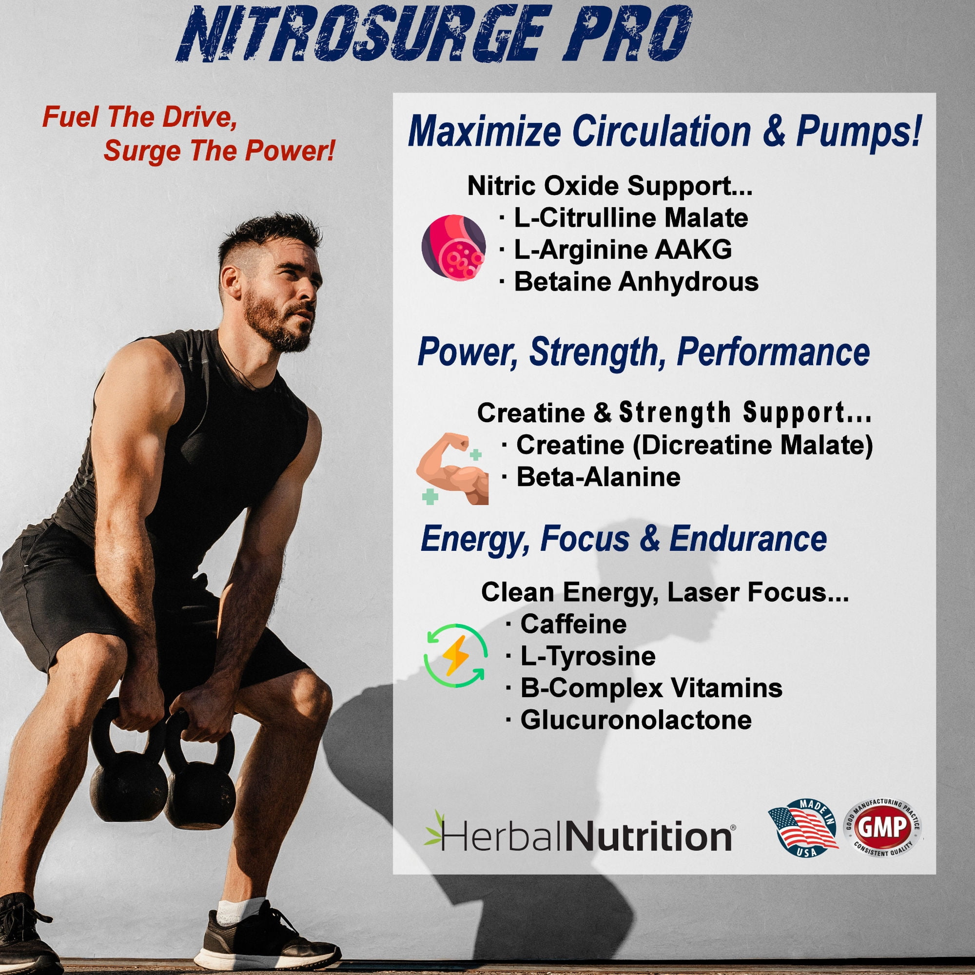 Nitrosurge Pro Pre Workout Powder with Creatine, Nitric Oxide & Energy Support Formula, 300g
