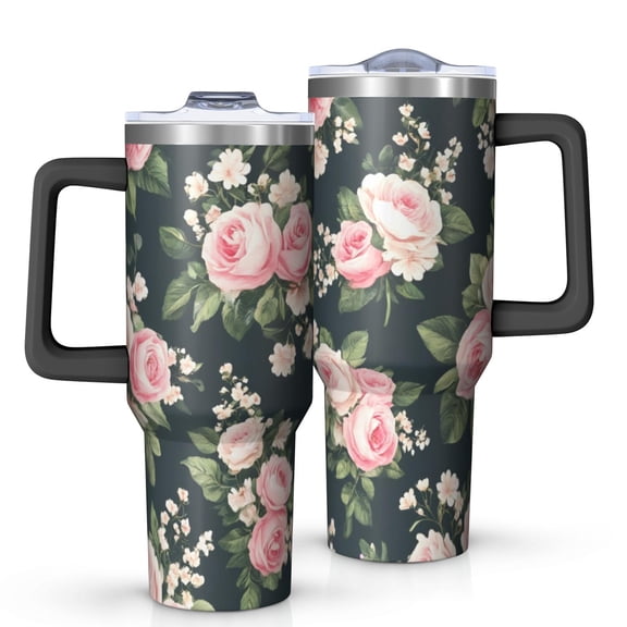 OBREWU Pioneer Flower Tumbler with Handle and Lid,Pioneer Flower 40oz Double Wall Vacuum Insulated Tumbler,Cups Gift for Women and Men