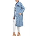 thumbnail image 3 of Women's Long Casual Maxi Length Denim Cotton Coat Oversize Button Up Jean Jacket (Light Blue, M), 3 of 5