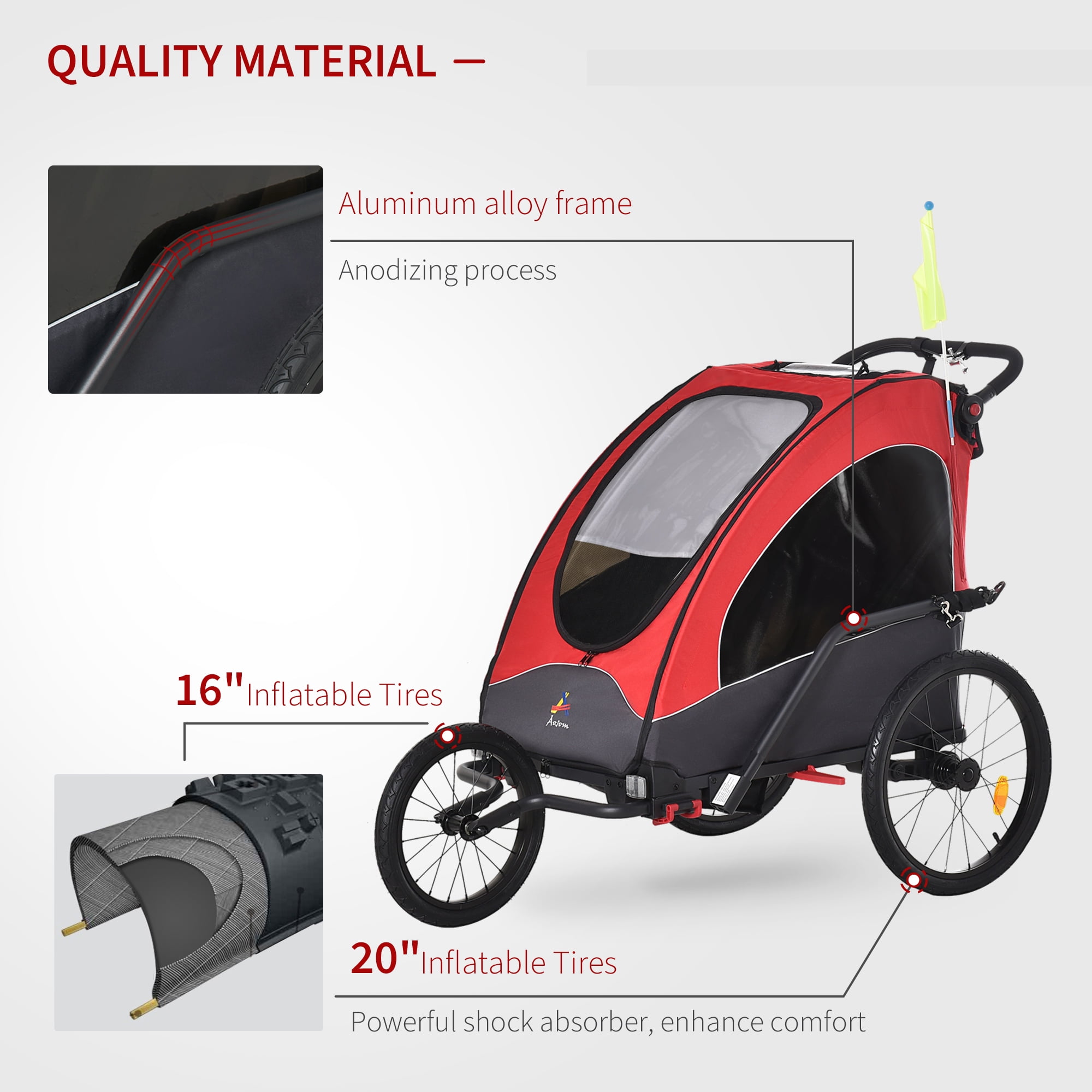 Tidyard 3-in-1 Double Baby Bike Trailer Child Carrier Stroller Jogger Bicycle Trailer Foldable Blue 