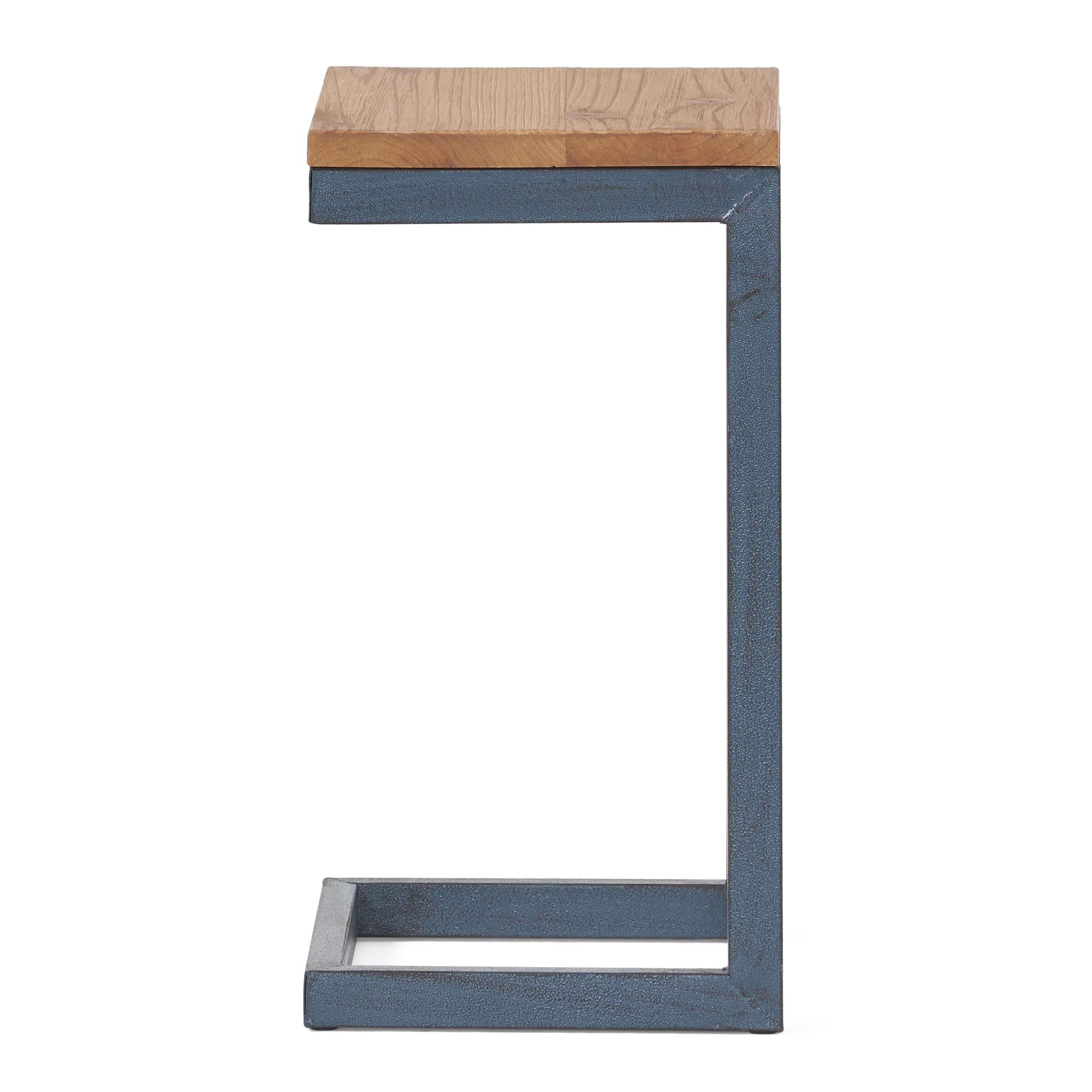 Firwood Antique C-Shaped End Table, Natural Wood Top with Black Iron Base, 19" H Industrial Accent Table for Living Room Bedroom Sofa Side