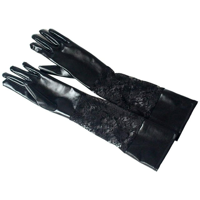 Guantes de moda de 2 piezas de cuero de imitación Yuyangstore largos de encaje para baile de disfraces