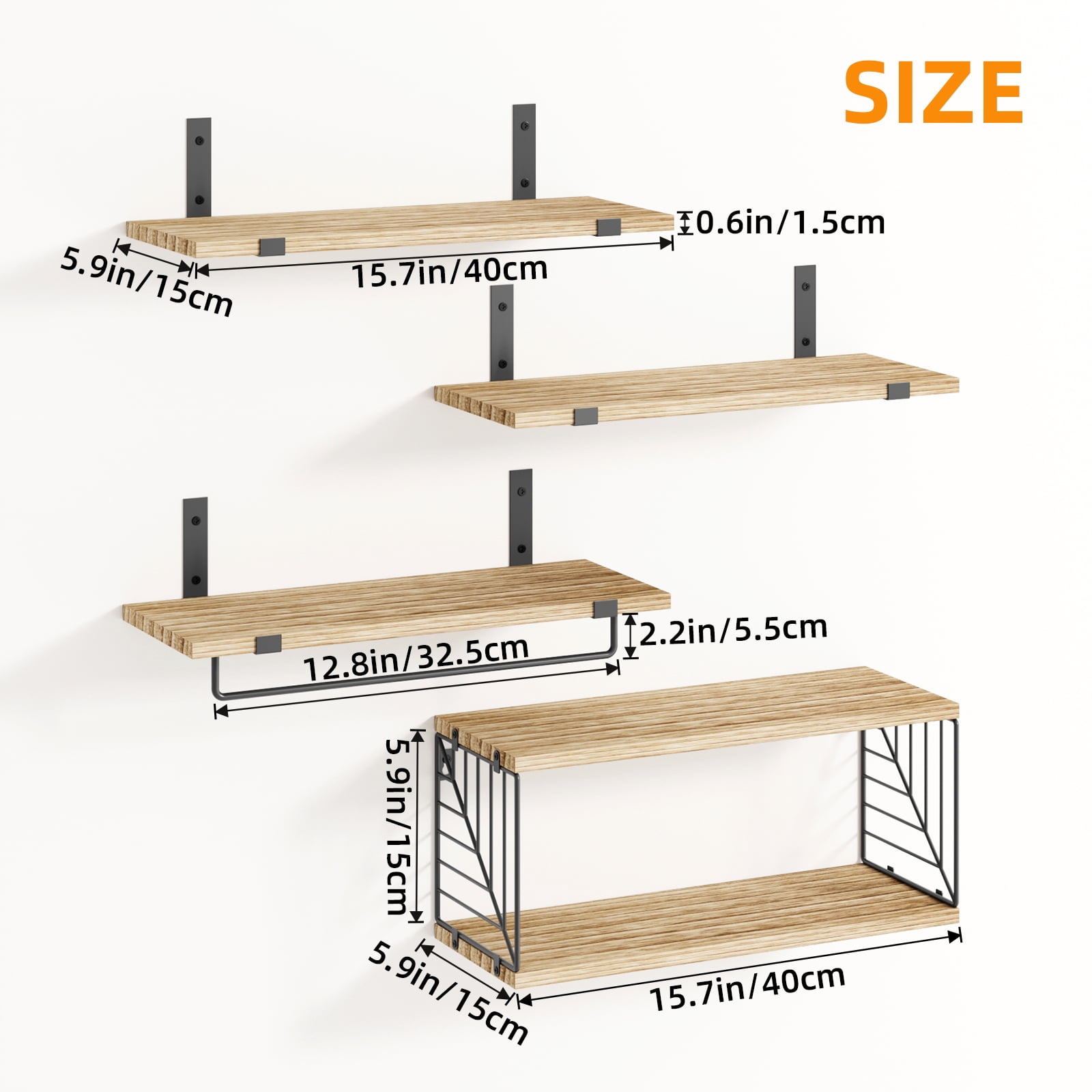 Fairy 4+1 Tier Bathroom Floating Shelves Over Toilet, 15.8in Wall Shelves for Bathroom, Living Room,Bedroom and Kitchen (Carbonized Black)