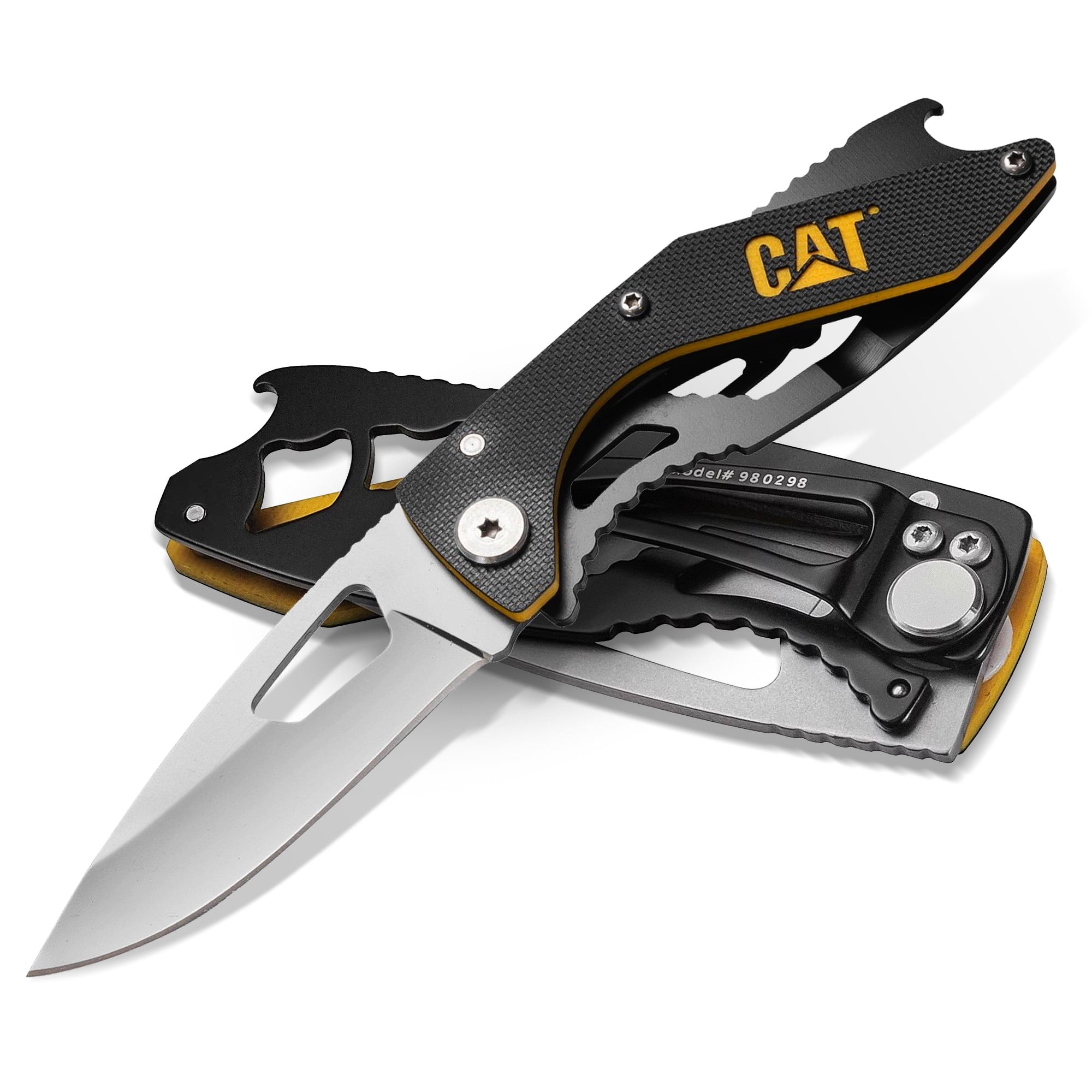Cat 61/4 Inch Folding Skeleton Knife with Bottle Opener & Polished