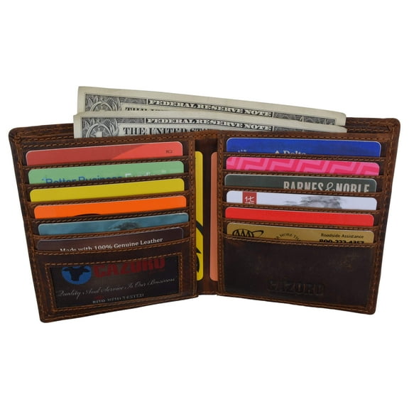 Cazoro Mens RFID Blocking Slim Hipster Bifold Euro Hunter Leather Wallet