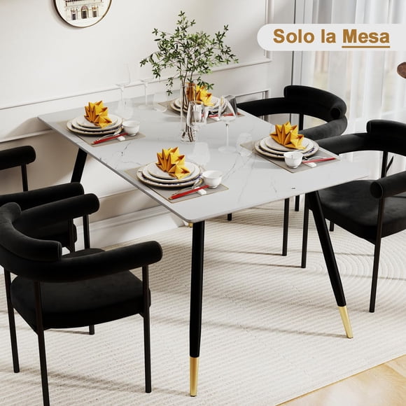 Mesa de Comedor Marble para 4 a 6 Personas 110CM Mesa de Cocina Rectangular con Patas de Dorado,Moderno FurnitureR MESA DE COMEDOR MODERNO