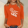 thumbnail image 1 of Heisall Women's Spring Autumn Tops 3/4 Sleeve Round Neck Casual Fashion Blouses Orange Festival Print Shirts, 1 of 4