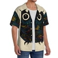 thumbnail image 4 of Naloa Owl with Mandala Men's Loose Fit Cuban Collar Short-Sleeve Shirt with Button-down and Chest Pocket for Everyday Wear Outings - Large, 4 of 7