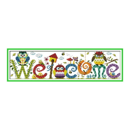 Bread Cloth Cross Stitch Patterns Decdeal 22.8 * 6.7 inches The Owl Welcome Card Pattern Cross Stitch Kit with Pre-printed 14CT Canvas Cloth & Cotton Thread Embroidery Cross-Stitching Needlework Home Wall Decor ()