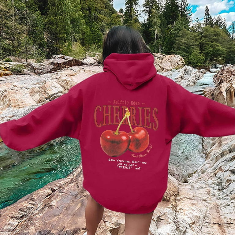 KDFJPTH Sweatshirt for Women Trendy Cherry Hoodie Tops - Walmart.com