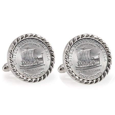 2004 Keelboat Silvertone Rope Bezel Coin Cuff Links
