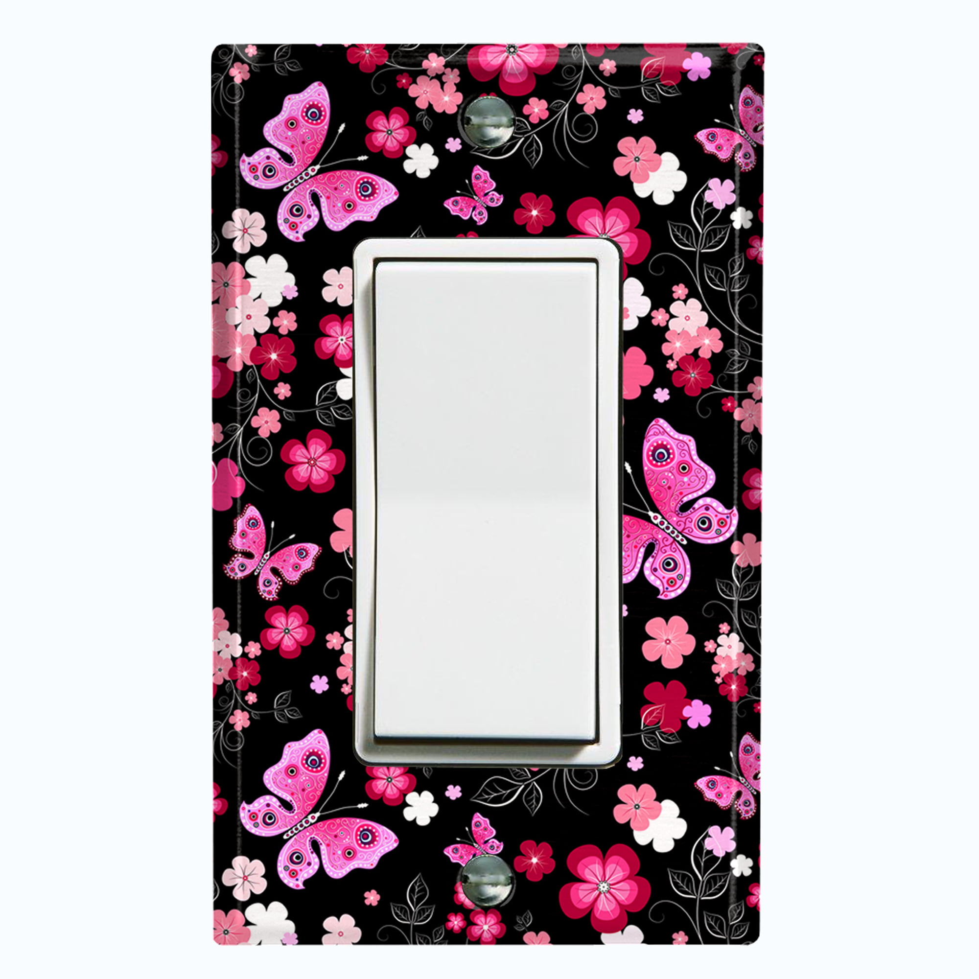 Metal Light Switch Plate Cover Butterflies Pink Green Flowers Home Decor 