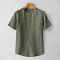 thumbnail image 5 of BADHUB Men's Big & Tall Cotton Linen Shirts Causal Lightweight Crew Neck Button Shirt Breathable Solid Color Short Sleeve Tee Shirt Army Green XXXXL, 5 of 5