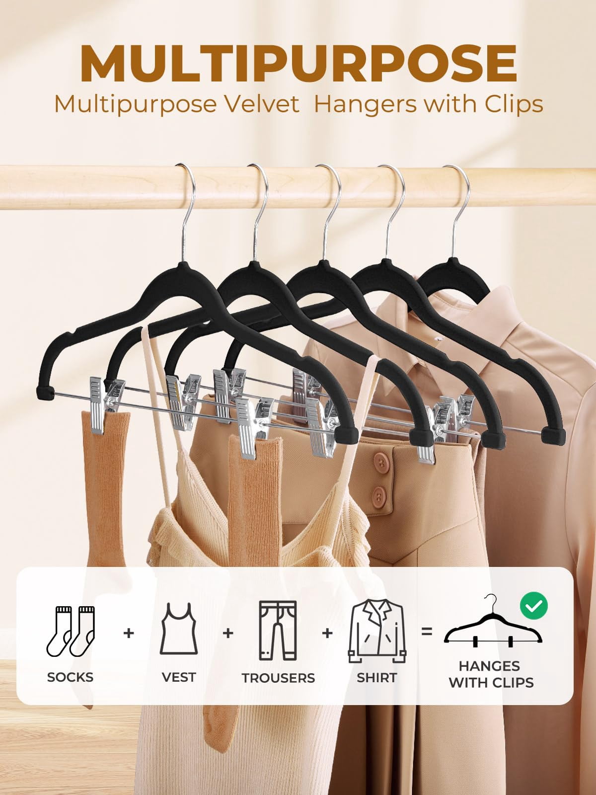 Cozymood Skirt Pants Hangers 17 Inch 24 Pack with Adjustable Clips Non Slip Velvet Hangers for Skirts Coats Dresses Black