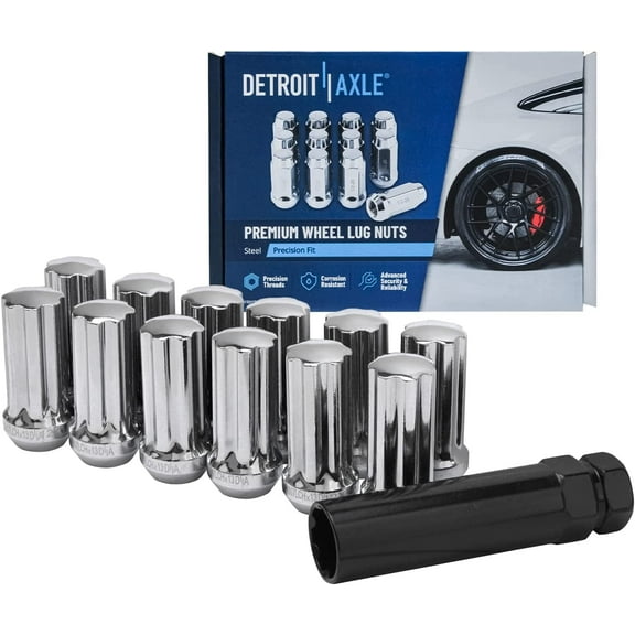 Detroit Axle - 12x1.5 Chrome Lug Nuts w/one Key Replacement for Saab 9-7X Chevy Trailblazer SSR GMC Envoy Buick Rainier Isuzu Ascender - 13pc Set