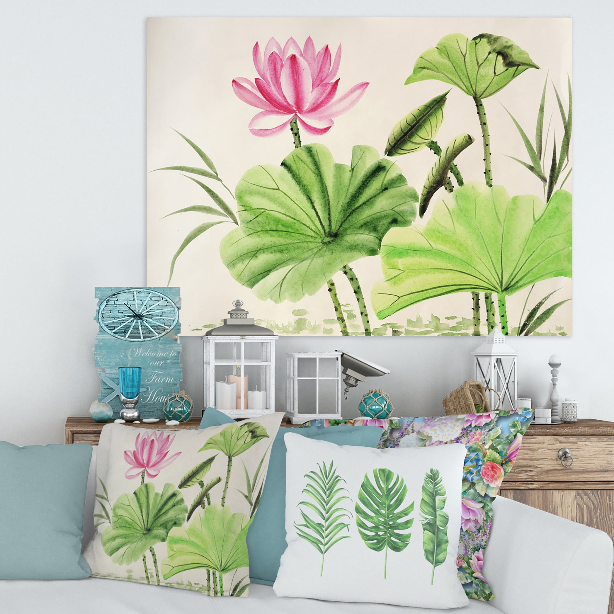 Designart ' Ancient Pink Lotuses In The Pond V ' Traditional Canvas Wall Art Print