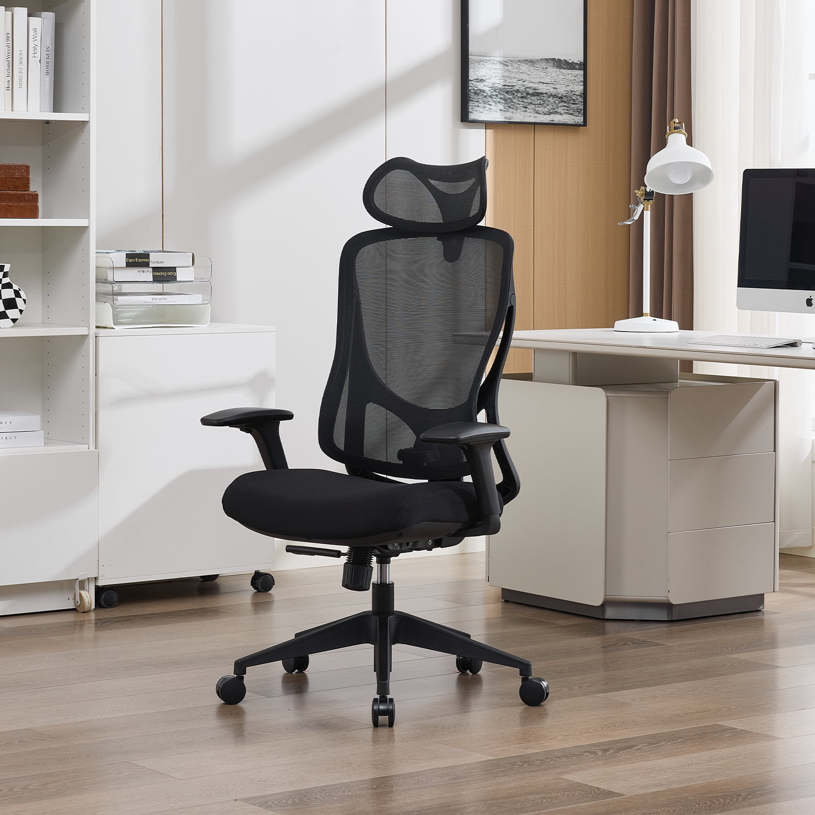 Nouhaus Apertura Ergonomic High Back Office Chair, Mesh Desk Chair with 3D Armrests and Dynamic Lumbar Support, Black