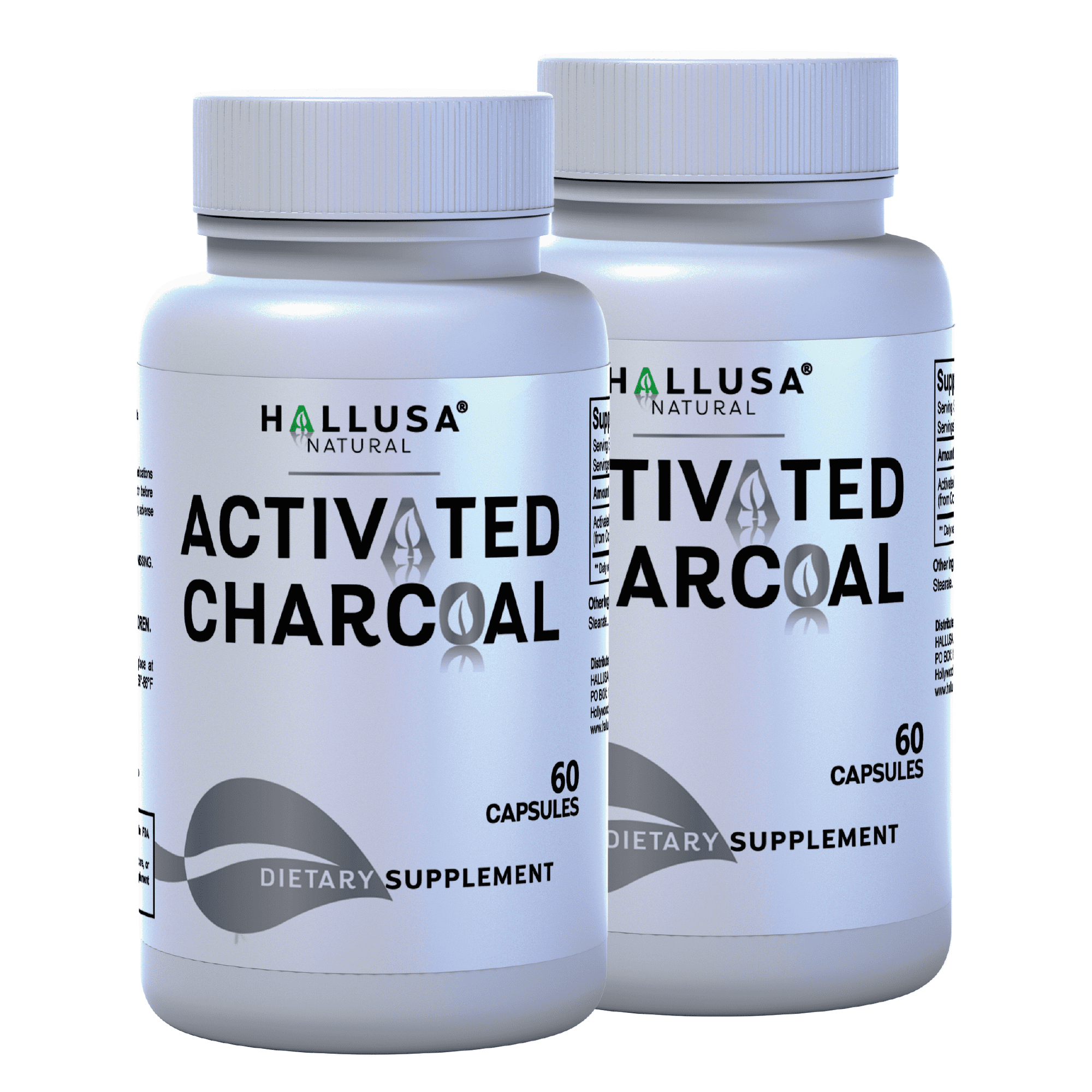Hallusa Natural Activated Charcoal Supplement 520mg, Gas & Bloating, Digestive Support, Natural Detox, Coconut Shells Dietary Supplement, 120 Capsules