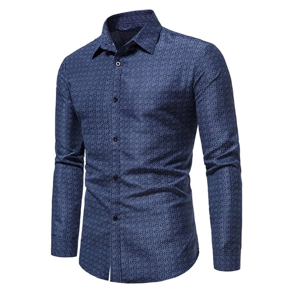 IROINNID Plain Long Sleeve Shirts for Men Cozy New Shirt Business Turndown Collar Blouse & Shirt Deals,Navy