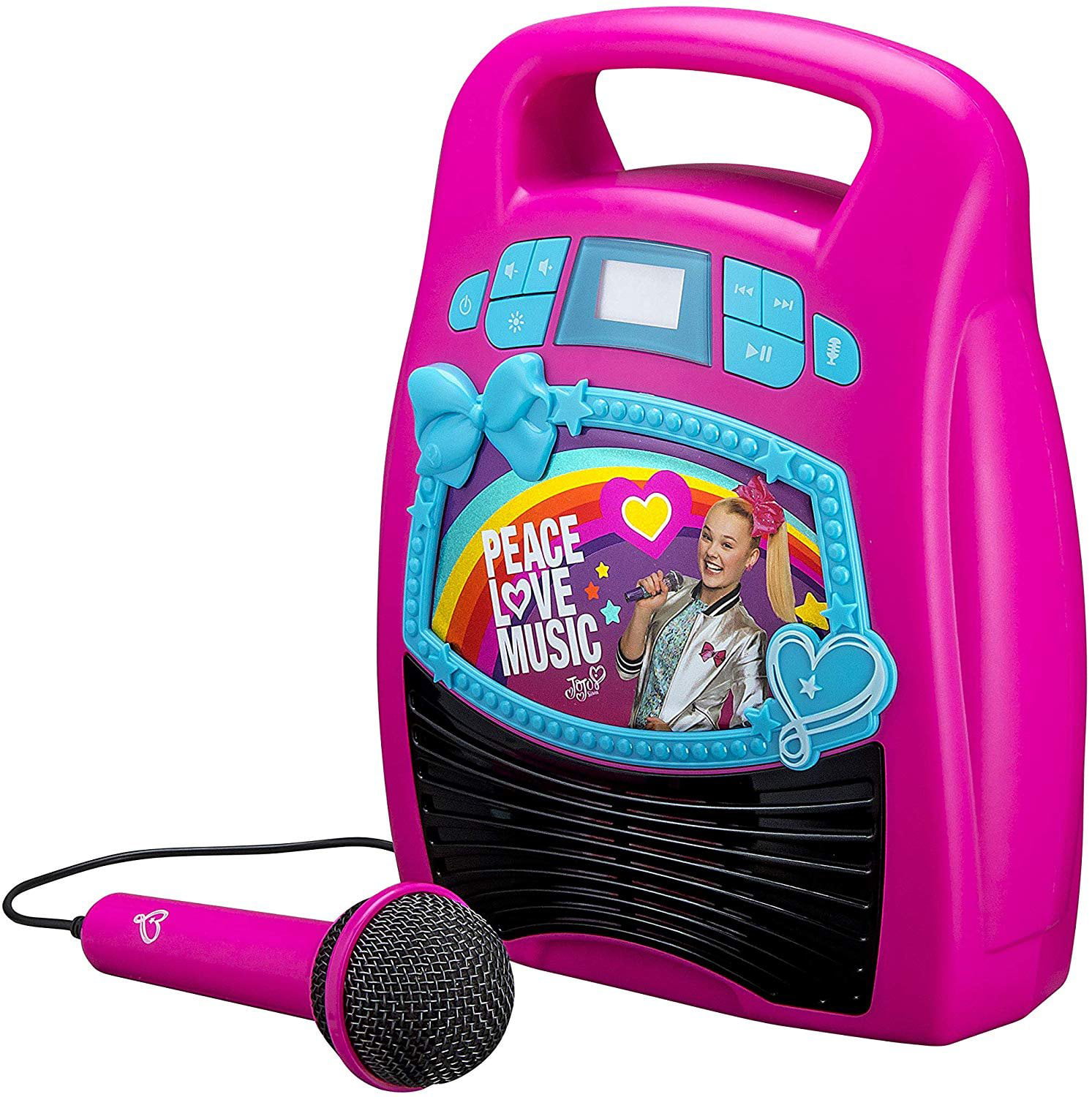 eKids JoJo Siwa Bluetooth Portable MP3 Karaoke Machine Player Light Show Store Hours of Music Built in Memory Sing Along Using Real Working Microphone USB Port Expand Content 
