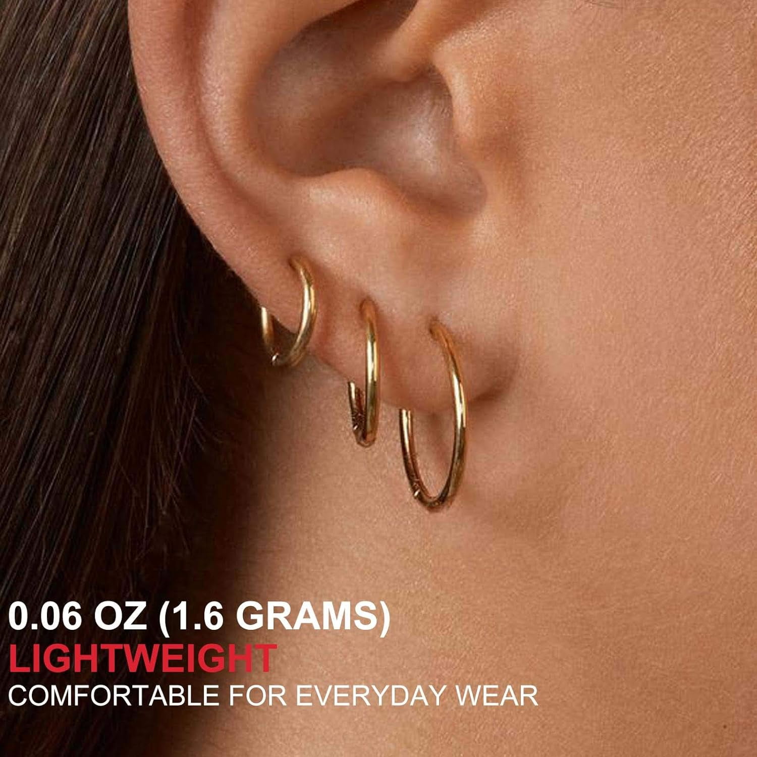 Gold Hoop Earrings For Women 14K Real Gold Plated Hoops With 925 Sterling Silver Post[Z1641]
