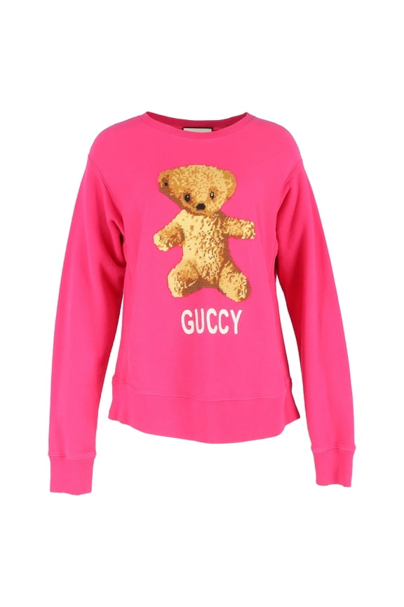 Pre-Owned Gucci Embroidered Teddy Bear Sweater in Pink Cotton
