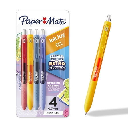 Paper Mate InkJoy Gel Pens, Retro Accent Colors, Medium (0.7mm) Point, Retractable, 4 Count