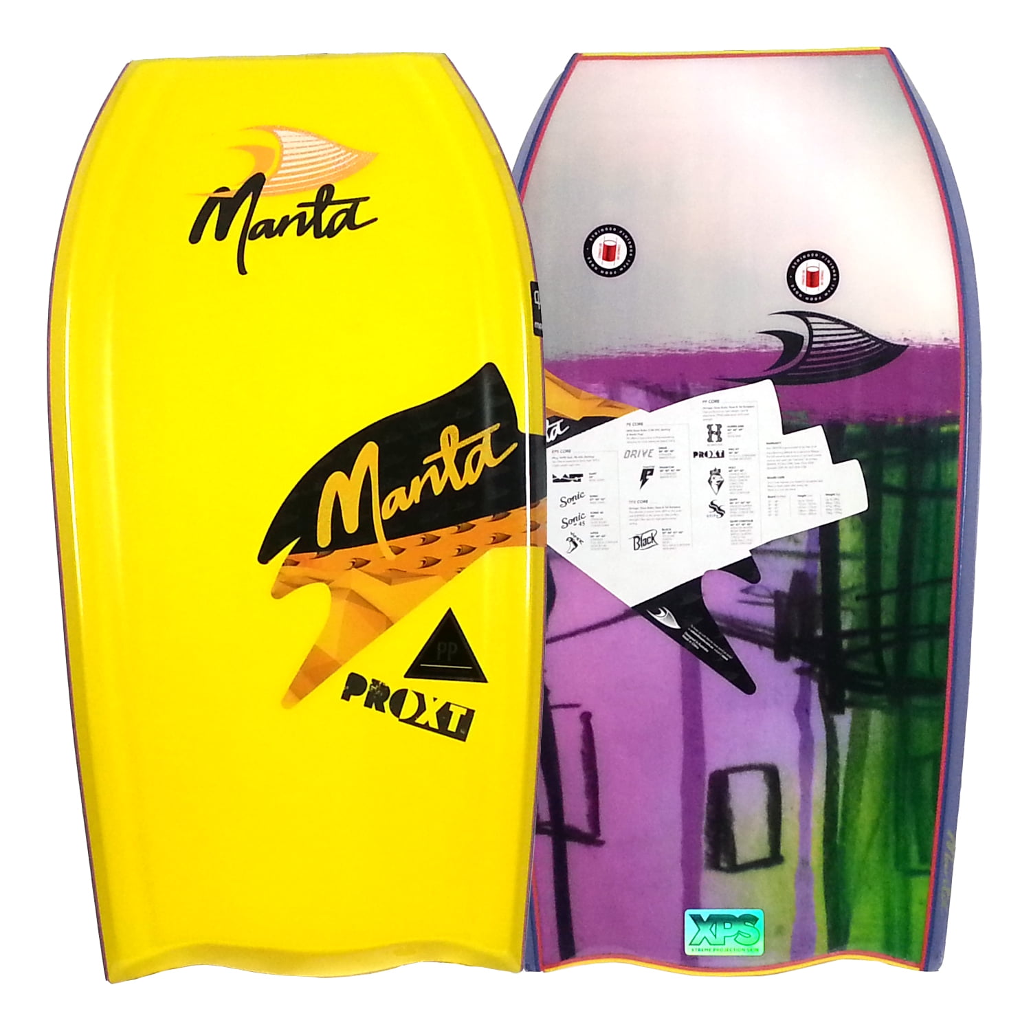 Manta Pro XT (42) Bodyboard BT Yellow deck, Blue rails, Graphic