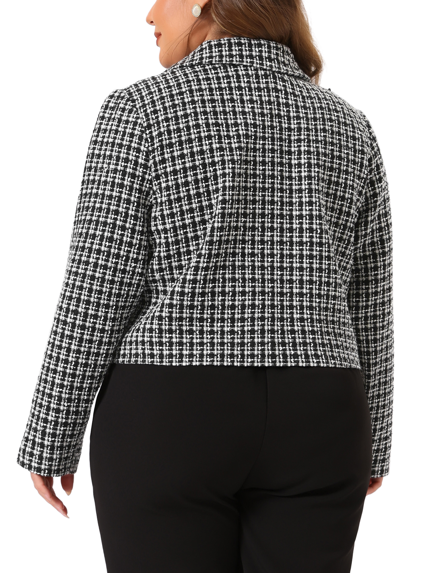 DARING DIVA Women's Plus Tweed Blazer Jacket Notched Lapel Business Black 3X