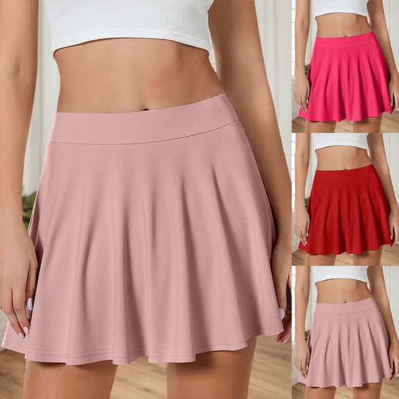 Women's A Line Skirt Plus Size Solid Bubble Skirt Slimming Wide Hem Red XL
