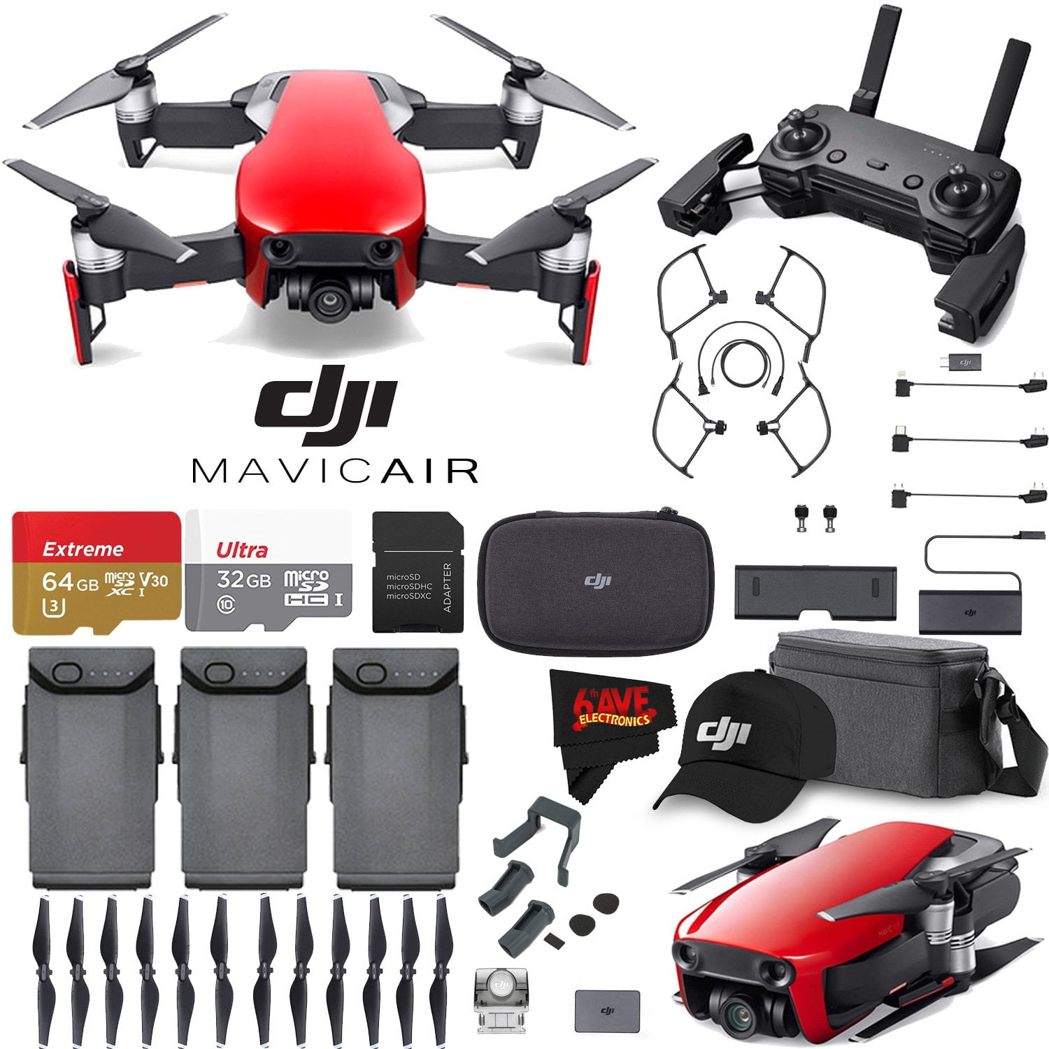 DJI Mavic Air Quadcopter Fly More Combo (Flame Red) + 32GB & 64GB